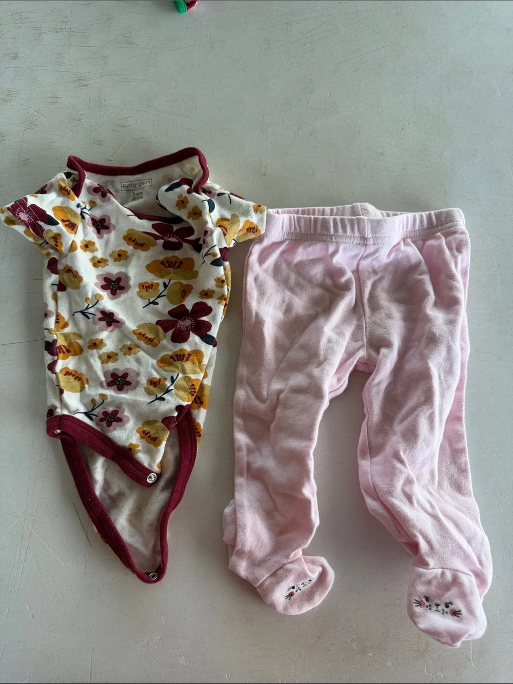 Baby Gear Floral Bodysuit & Pink Footed Pants Set - Burgundy Trim